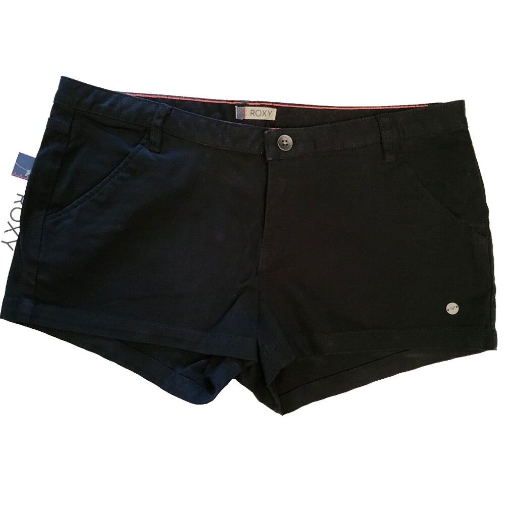 ROXY Shorts Juniors Large 8 / 10 Black Cotton Chino Casual Mini Womens NWT
